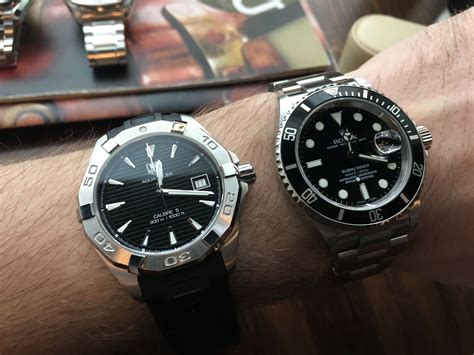 tag heuer aquaracer calibre 5 automatic vs rolex submariner|rolex vs heur.